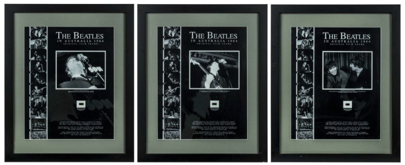 THE BEATLES IN AUSTRALIA 1964: - Original film Frames: Three displays, each  with an original 16mm film