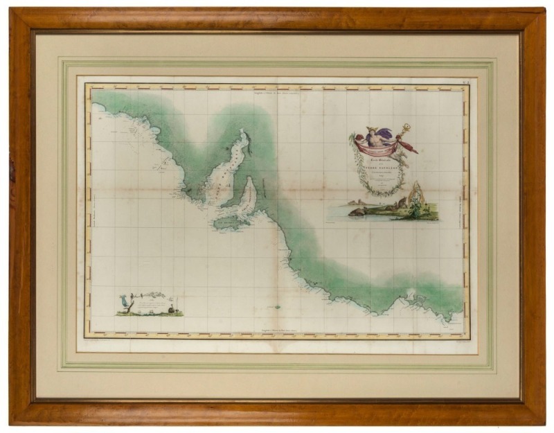 THE FIRST DETAILED MAPPING OF THE ADELAIDE REGION Carte Générale de la Terre Napoléon, [BAUDIN Expedition map] Louis de FREYCINET, [Paris: gravé par Tardieu, 1808.], attractively hand coloured, 54 x 78cm (sight); framed 80 x 104cm.