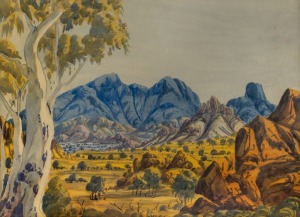 ROLAND UBURTJA (1940-1971), (Hermannsburg School landscape), watercolour, signed lower centre "Roland Uburtja", 50 x 71cm, 58 x 79cm overall