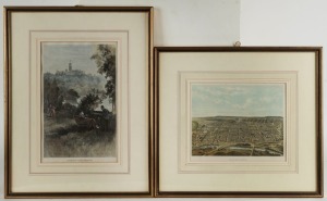 Two antique coloured engravings of Melbourne, the larger 47 x 37cm overall