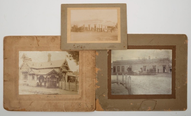 J. LEAKE'S GLENELG FAMILY & COMMERCIAL HOTEL two albumen photographs, Casteron, Victoria, together with an antique albumen photograph of the Dunkeld Post Office, Western Victoria, 19th/20th century, (3 items), the larger sheet size 15 x 20cm