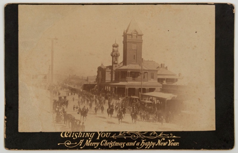 BROKEN HILL post office and street parade antique photograph, 19th century, ​​​​​​​sheet size 9 x 14cm