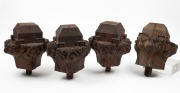 Set of four Australian blackwood Arts & Crafts newel posts with carved gumnuts and leaves, circa 1900, ​​​​​​​22cm high