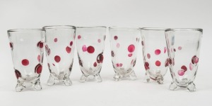 A set of six Australian art glass tumblers with raspberry prunts,  ​​​​​​​14.5cm high 