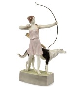 GOLDSCHEIDER Austrian porcelain statue of The Huntress, signed "Latour", black factory mark "Goldscheider, Wien", 51.5cm high