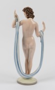 GOLDSCHEIDER&nbsp;Austrian&nbsp;porcelain statue of a standing female nude with blue drapery, black factory mark "Goldscheider, Wien, Made in Austria", 36.5cm high - 2