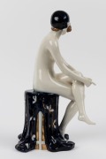 ROYAL DUX Austrian porcelain statue of a seated female nude, pink triangle mark to base, 37cm high - 2