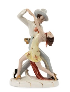 ROYAL DUX Czechoslovakian porcelain statue of the dancers, green triangle mark to base, impressed "Made in Czechoslovakia", 37cm high