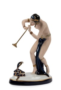 ROYAL DUX Czechoslovakian porcelain statue of the snake charmer, pink triangle mark to base, 23cm high