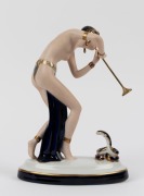 ROYAL DUX Czechoslovakian porcelain statue of the snake charmer, pink triangle mark to base, 23cm high - 2