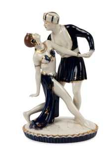 ROYAL DUX Czechoslovakian porcelain figural group of the dancing couple, pink triangle mark to base, 31cm high