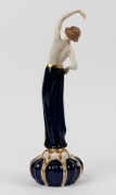 ROYAL DUX Czechoslovakian Art Deco porcelain statue of a dancing lady on lotus base, pink triangle mark to base, 34cm high - 2