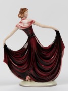 GOLDSCHEIDER Austrian Art Deco porcelain statue of a lady in a floral dress, black factory mark "Goldscheider, Wien, Made in Austria, Hand Decorated", 34cm high - 2