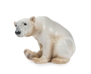 BING & GRØNDAHL vintage Danish porcelain statue of a polar bear, factory mark to base, 11.5cm high, 18.5cm long