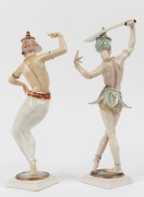 HUTSCHENREUTHER&nbsp;pair of German Art Deco porcelain statues of Balinese dancers, both with blue factory mark to base and&nbsp;original paper label, 28.5cm and 31.5cm high - 2