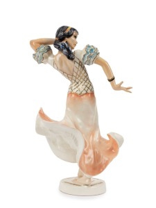 HUTSCHENREUTHER German Art Deco porcelain statue of flamenco dancer, green factory mark to base, impressed "G. Granget", 23cm high