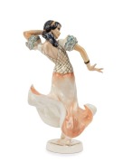 HUTSCHENREUTHER&nbsp;German Art Deco porcelain statue of flamenco dancer, green factory mark to base, impressed "G. Granget", 23cm high