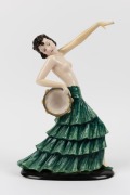 GOLDSCHEIDER Austrian Art Deco porcelain statue of the tambourine dancer, signed "Lorenzl", black factory mark "Goldscheider, Wien, Made in Austria", 40cm high