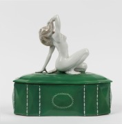 A Continental Art Deco green porcelain jewellery casket with nude figural top, circa 1930, 24cm high - 2