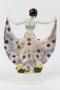 GOLDSCHEIDER Austrian Art Deco porcelain statue of a dancing woman in floral dress, incised "Rose", black factory mark "Goldscheider, Made in Austria", 37cm high - 2