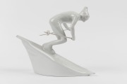 ROYAL DUX Czechoslovakian&nbsp;white porcelain statue of the downhill skier, pink triangle mark to base, stamped "Royal Dux, Made in&nbsp;Czechoslovakian", 20cm high - 2