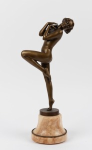 JOSEF LORENZL (Austria, 1892-1950) Art Deco bronze statue of a dancing female nude on marble base, signed "Lorenzl", 51cm high overall