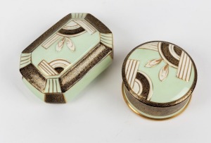 TUSCAN pair of English Art Deco porcelain jewellery boxes, green factory mark to base "Tuscan China, Made in England, Plant", the larger 12cm wide