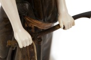 DOMINIQUE ALONZO French Art Deco statue of a maiden with sword, carved ivory and gilt bronze on white marble base, signed "D. Alonzo", 32.5cm high - 4