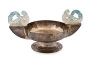 LALIQUE&nbsp;"Deux Figurines Grandes" French frosted and stained figural glass mounted sterling silver bowl by Crichton Brothers, early 20th century, 10.5cm high, 20.5cm wide