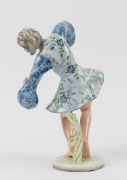 GOLDSCHEIDER&nbsp;porcelain statue of a dancing lady in blue dress, stamped "Vienar Marnfektur, T. Schuster, Made in Germany", 34.5cm high - 2