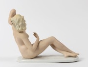 SCHAUBACH KUNST&nbsp;German Art Deco porcelain statue of a reclining female nude, green factory mark to base, 20.5cm high, 25cm long - 2