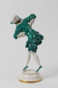 HUTSCHENREUTHER German porcelain statue of a lady in a teal dress with hat, green factory mark to base, 26cm high - 2
