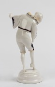 HUTSCHENREUTHER German porcelain statue of a dancing lady with yellow and purple costume, green factory mark to base, 17cm high - 2