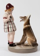 GOLDSCHEIDER Art Deco porcelain figural group of a girl with a dog, black factory mark "Goldscheider, Wien, Made in Germany", 19cm high - 2