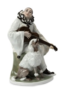 ROSENTHAL impressive German porcelain statue of Pierrot with poodle and guitar, green factory mark to base, 36cm high