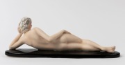 GOLDSCHEIDER&nbsp;Art Deco porcelain statue of lounging female nude, black factory mark "Goldscheider, Wien, Made in Germany", 32.5cm long - 2