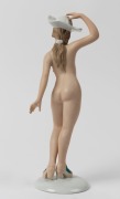 WALLENDORFER German porcelain statue of female nude in white hat, green factory mark to base, 26cm high - 2
