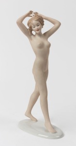 WALLENDORFER German porcelain statue of a standing female nude, green factory mark to base, 23.5cm high