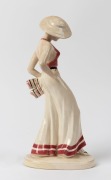 A Continental Art Deco porcelain statue of a lady in a hat, impressed stamp "H. M. T.", 31cm high - 2