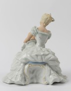 SCHAUBACH KUNST German&nbsp;porcelain statue of a seated lady in blue gown, green factory mark to base, 24cm high - 2