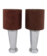 A pair of Art Deco table lamps with chrome finish and shades, 50cm high overall