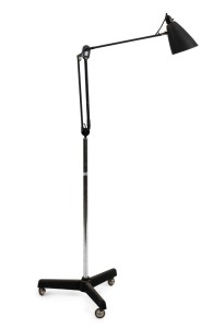 A vintage industrial adjustable floor lamp, chrome and black metal, circa 1920s, 200cm high