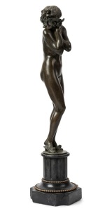 CLAIRE COLINET (1880-1950), Darling, cast bronze statue on black slate base, signed "Cl. J.R. Colinet", 49cm high overall