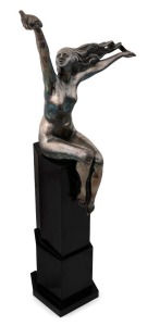 AMEDEO GENNARELLI (1881-1943), "The Carrier Pigeon", silvered bronze on 3-tiered black slate base, circa 1925, signed "A. Gennarelli" to the base, 57cm overall