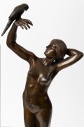 GOTTHILF JAEGER (1871-1933), lady with a bird, bronze statue on black marble base, signed "Jaeger", 56cm high overall - 2