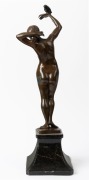 GOTTHILF JAEGER (1871-1933), lady with a bird, bronze statue on black marble base, signed "Jaeger", 56cm high overall - 3