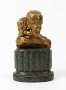 A Continental bronze gilt bronze bust, mother with child, mounted on variated green marble base, 17.5cm high overall - 2