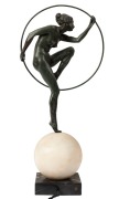 A Continental Art Deco bronze female nude figural lamp with black and white marble shade and base, circa 1920s, 50cm high overall - 2