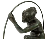 A Continental Art Deco bronze female nude figural lamp with black and white marble shade and base, circa 1920s, 50cm high overall - 3