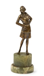 JOSEF LORENZL (1892-1950), "The New Suit", rare miniature bronze female statue on green onyx base, signed on the plinth "Wien", 14.5cm high